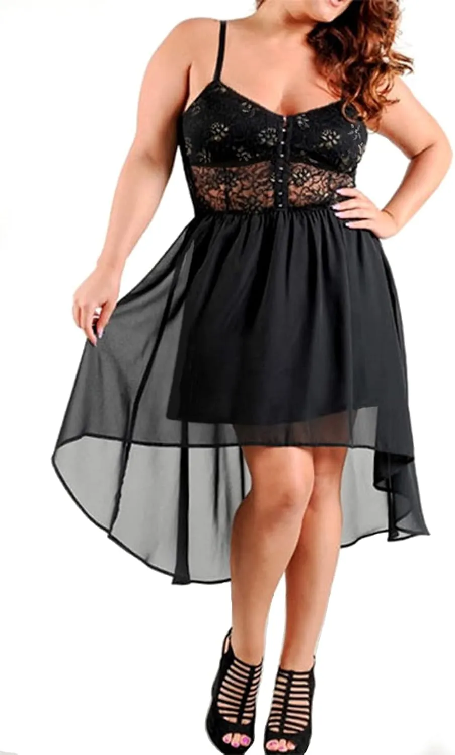 - 818 - Plus Size Hi Low Lace Overlay Halter Cocktail Casual Beach Wedding Maxi Dress