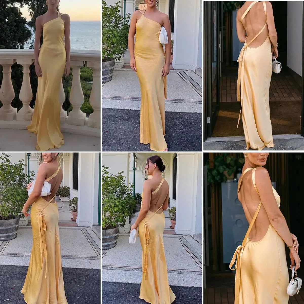 ANKOMINA Women's Sexy Satin Lace Up One Shoulder Bodycon Sleeveless Asymmetric Maxi Dresses for Party Cocktail