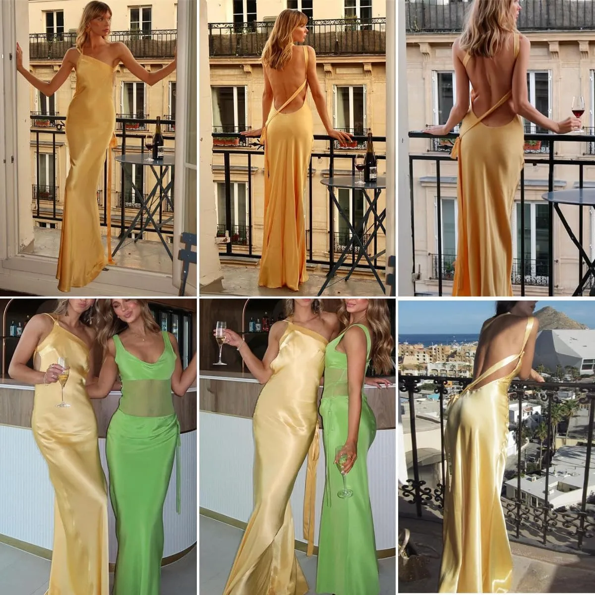 ANKOMINA Women's Sexy Satin Lace Up One Shoulder Bodycon Sleeveless Asymmetric Maxi Dresses for Party Cocktail