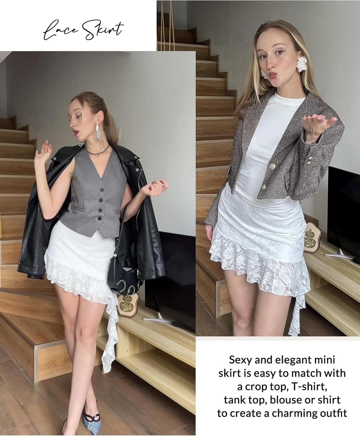 Avidlove Lace Skirts for Women Sexy Flowy Asymmetrical Low Rise Ruffle Mini Skirt
