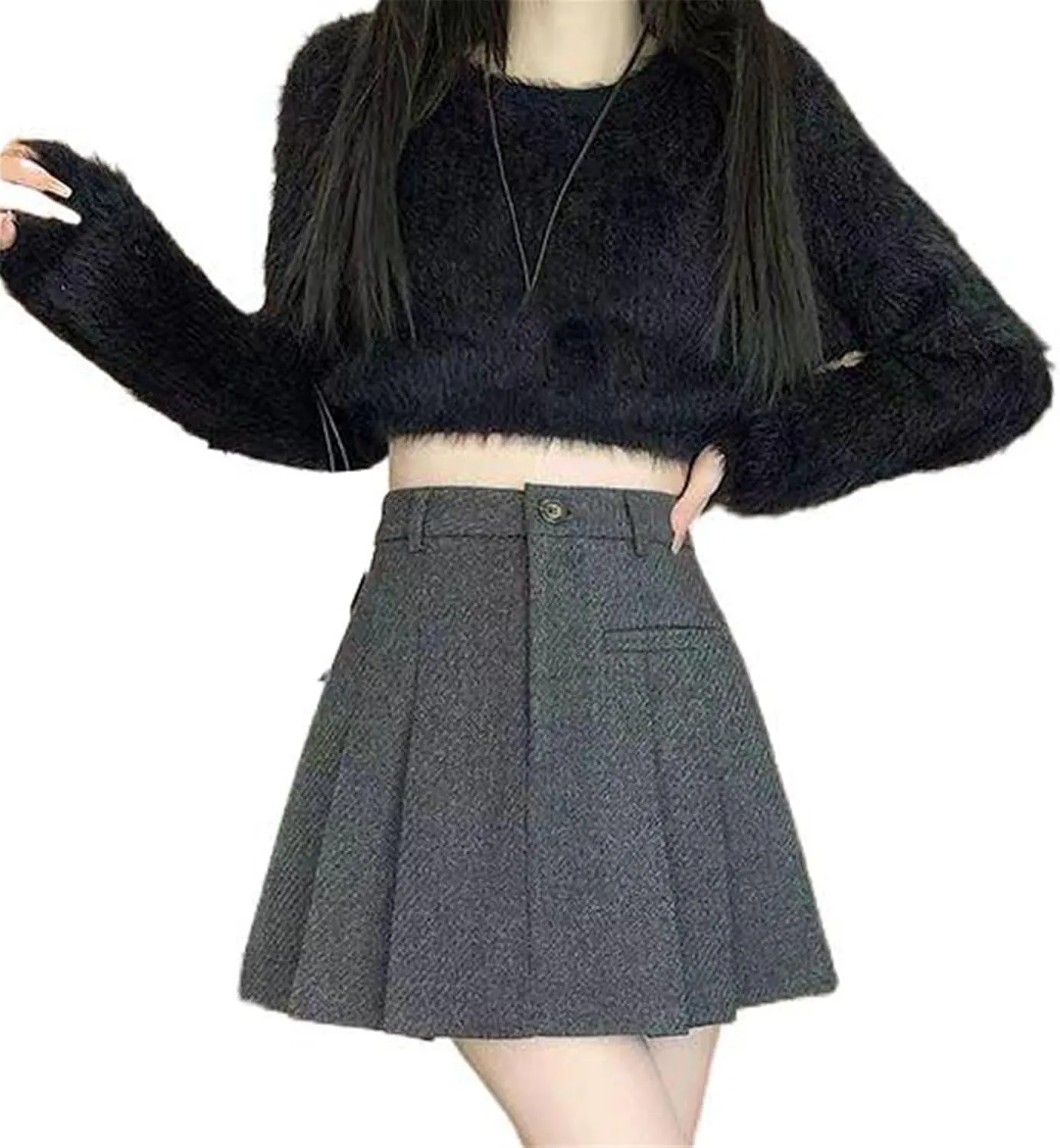 Belted Knit Pencil Skirt for Women, Autumn Winter Office Chic