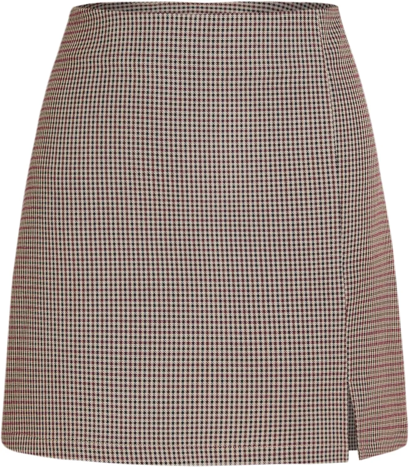 CIDER Mini Skirt Houndstooth Print High Waist Bodycon Skirt Elegant Skirt Houndstooth High Waist Split Mini Skirt