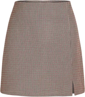 CIDER Mini Skirt Houndstooth Print High Waist Bodycon Skirt Elegant Skirt Houndstooth High Waist Split Mini Skirt