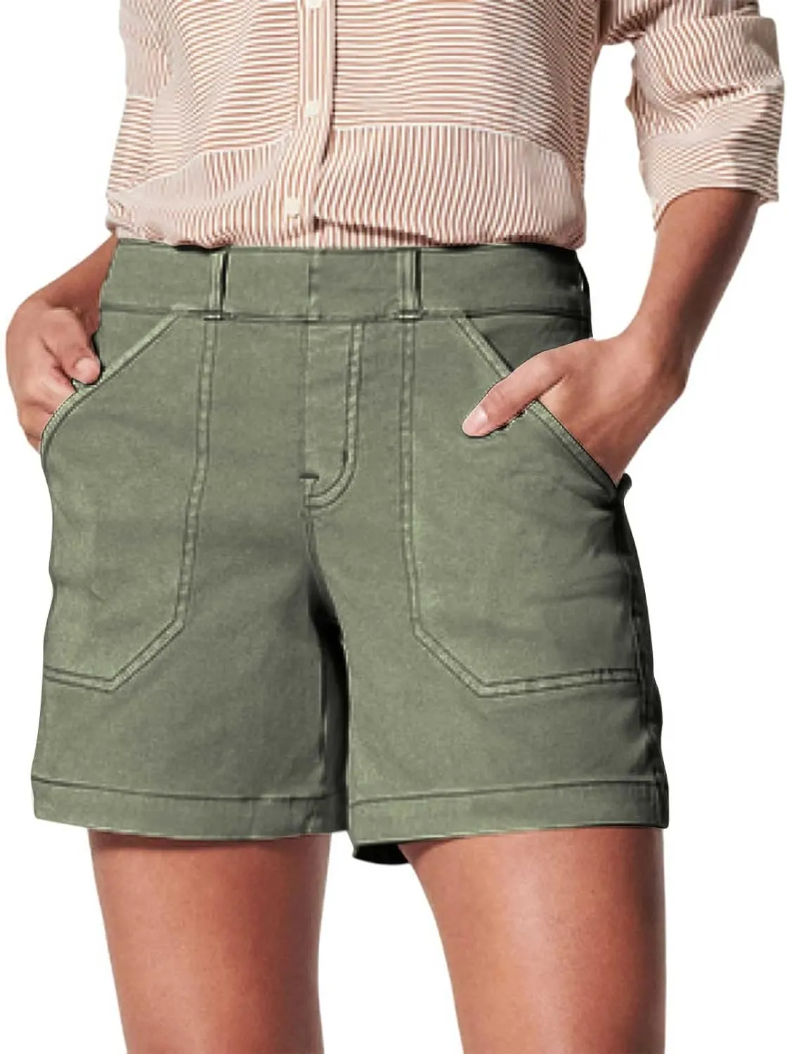Comfy Stretch Twill Shorts for Women Casual Summer Chino Short Pant Elastic Waist Pull on Denim Jean Shorts Plus Size