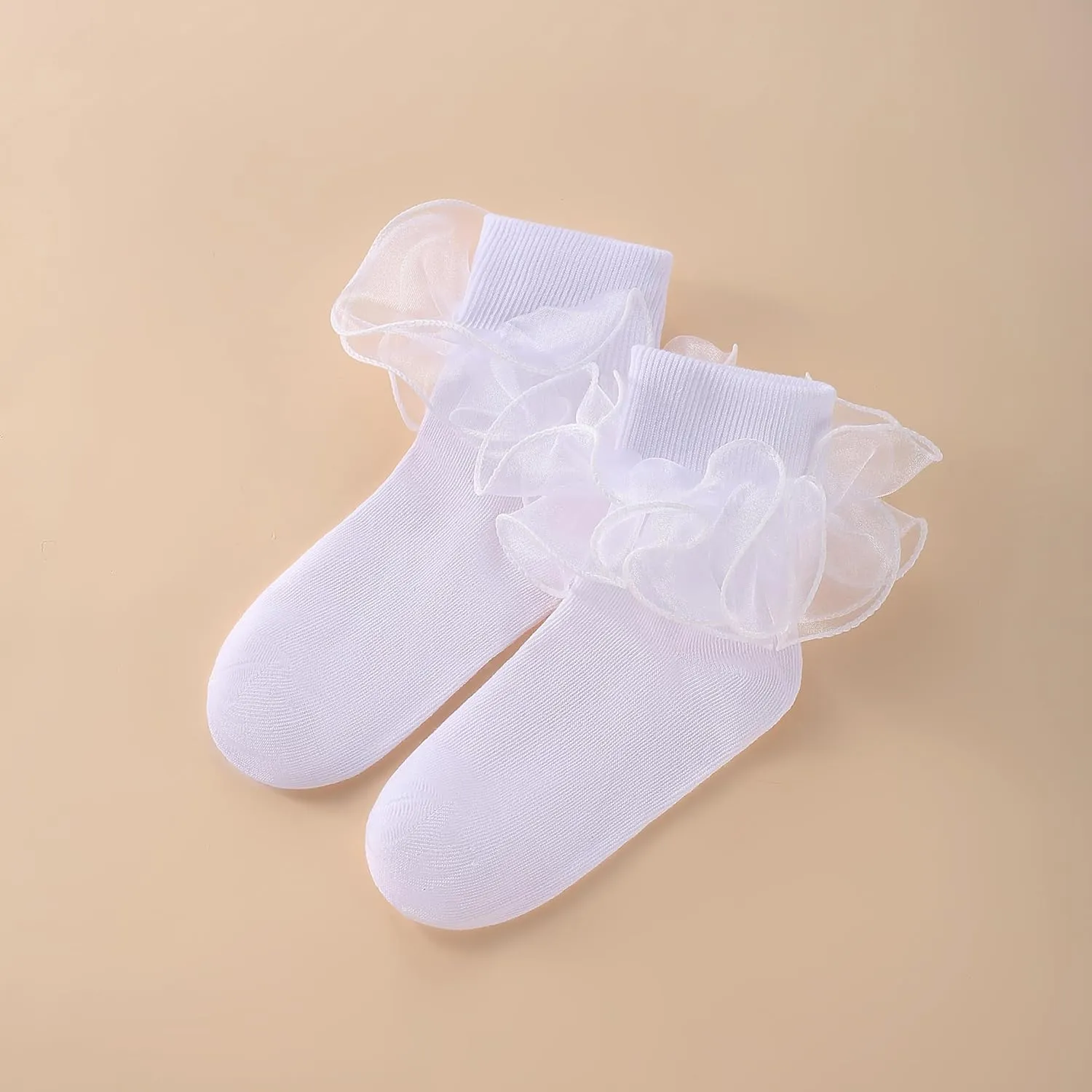 Dicry Girls Double Lace Socks Turn Cuff Big Ruffle for Infant Toddler and Kids