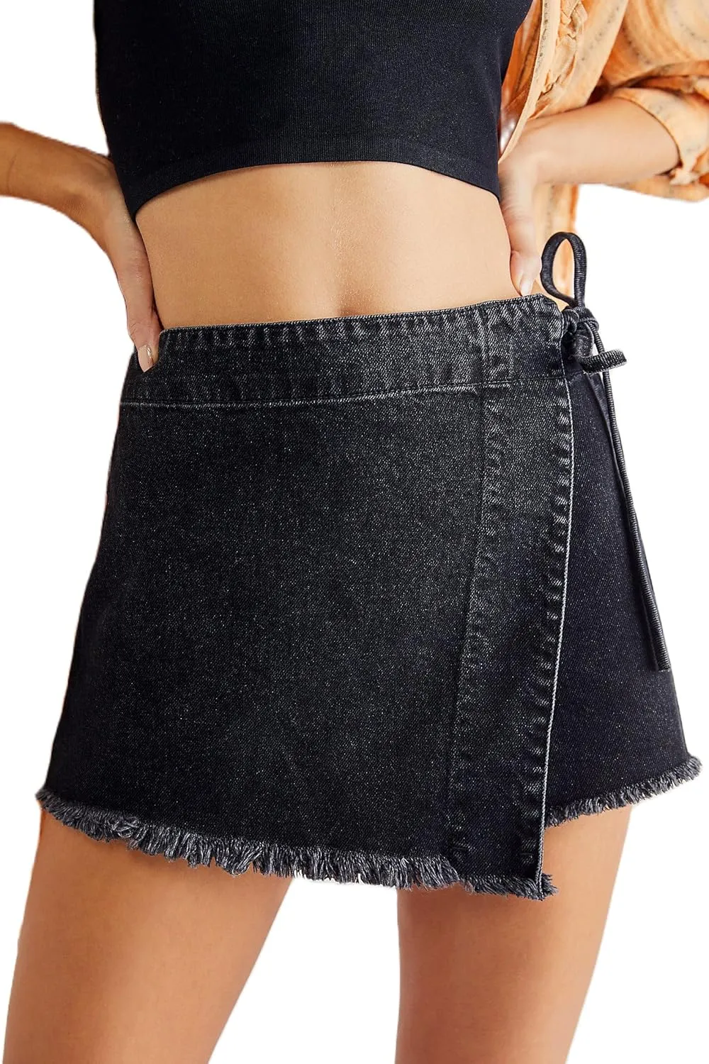 Faretumiya Women Denim Shorts Skorts Asymmetrical Adjustable Drawstring Tie Side Jean Skirt Skort Y2k Going Out Shorts