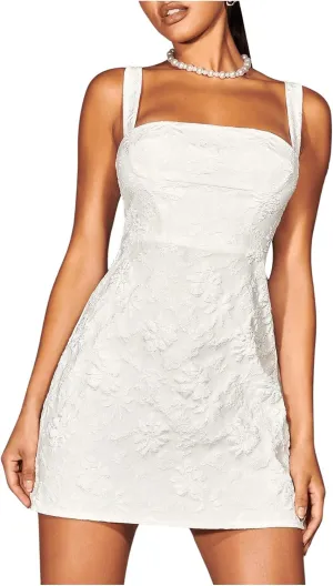 Floerns Women's Floral Lace Up Backless Party Sleeveless Cami Mini Dress