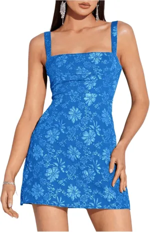 Floerns Women's Floral Lace Up Backless Party Sleeveless Cami Mini Dress