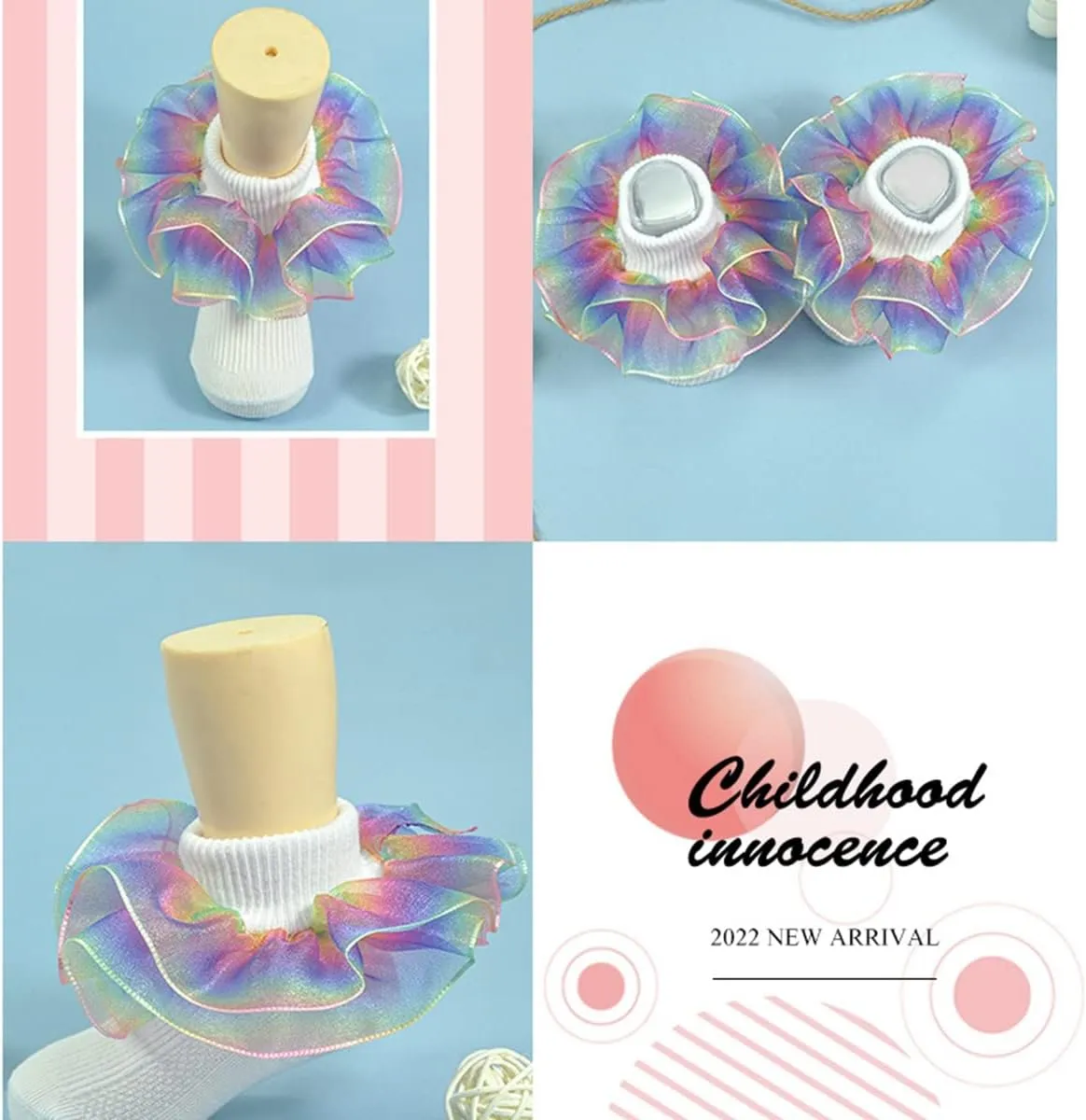 Hopply Toddler Girls Double Lace Socks Turn Cuff Shimmering Big Ruffle Rainbow Style Dress Lace Socks for Infant Kids