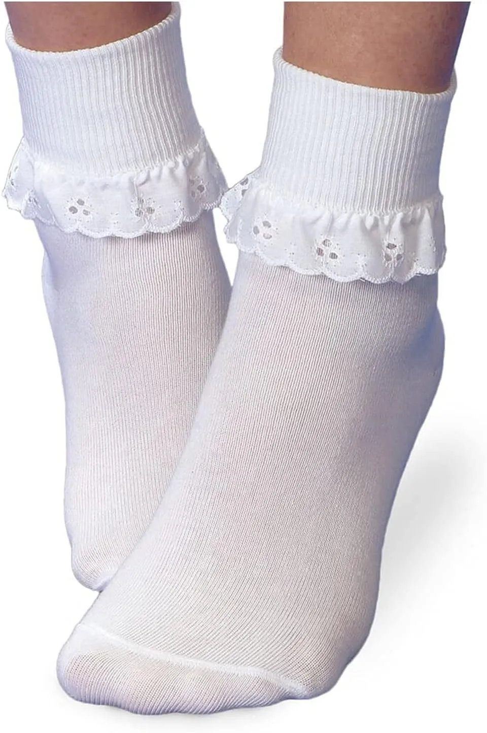 Jefferies Socks Girls Lace Eyelet Fancy Frilly School Dress Turn Cuff Socks 2 Pair Pack