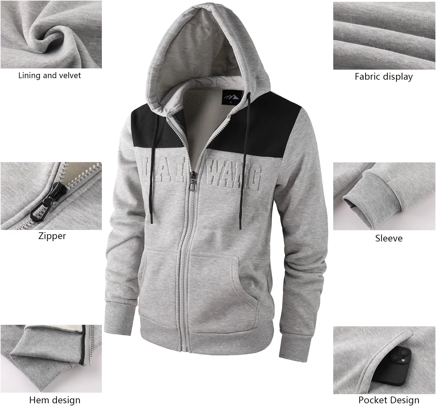 Men's Full Zip Fleece Hoodie Lightweight Athletic Performance Sweatshirt Jacket with Pocket