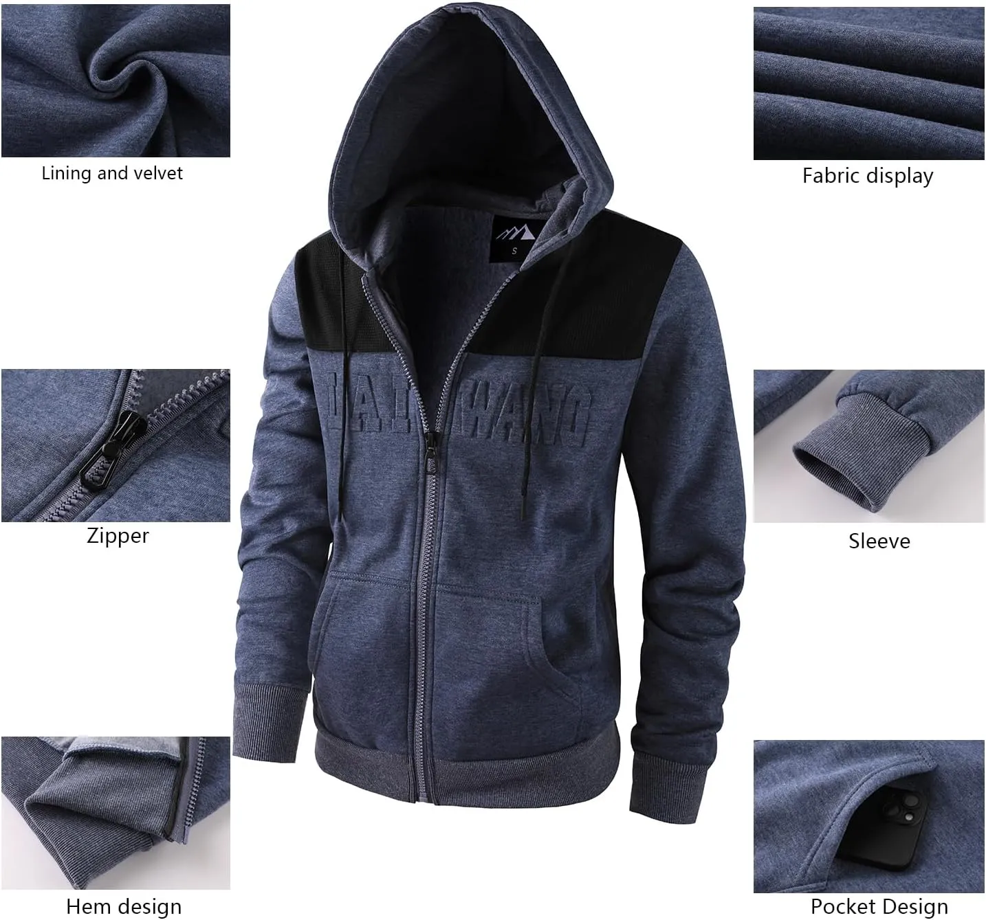 Men's Full Zip Fleece Hoodie Lightweight Athletic Performance Sweatshirt Jacket with Pocket