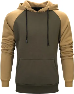 Mens Hoodies Pullover Midweight Fleece Color Block Hooded Sweatshirt with Pockets Casual Long Sleeve