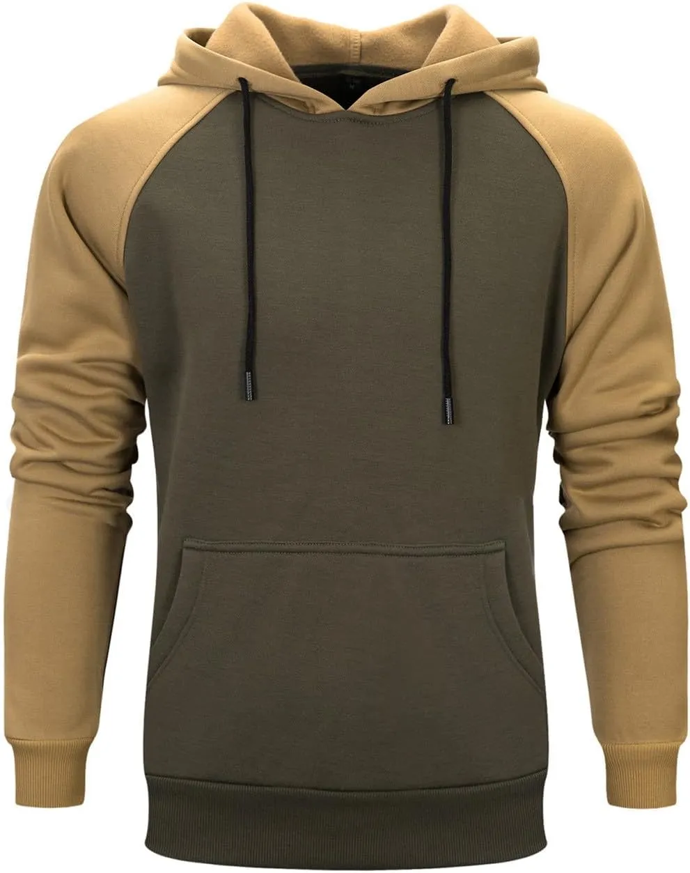 Mens Hoodies Pullover Midweight Fleece Color Block Hooded Sweatshirt with Pockets Casual Long Sleeve