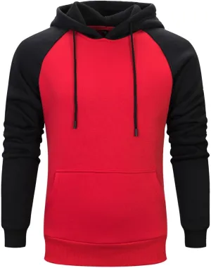 Mens Hoodies Pullover Midweight Fleece Color Block Hooded Sweatshirt with Pockets Casual Long Sleeve