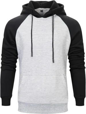 Mens Hoodies Pullover Midweight Fleece Color Block Hooded Sweatshirt with Pockets Casual Long Sleeve