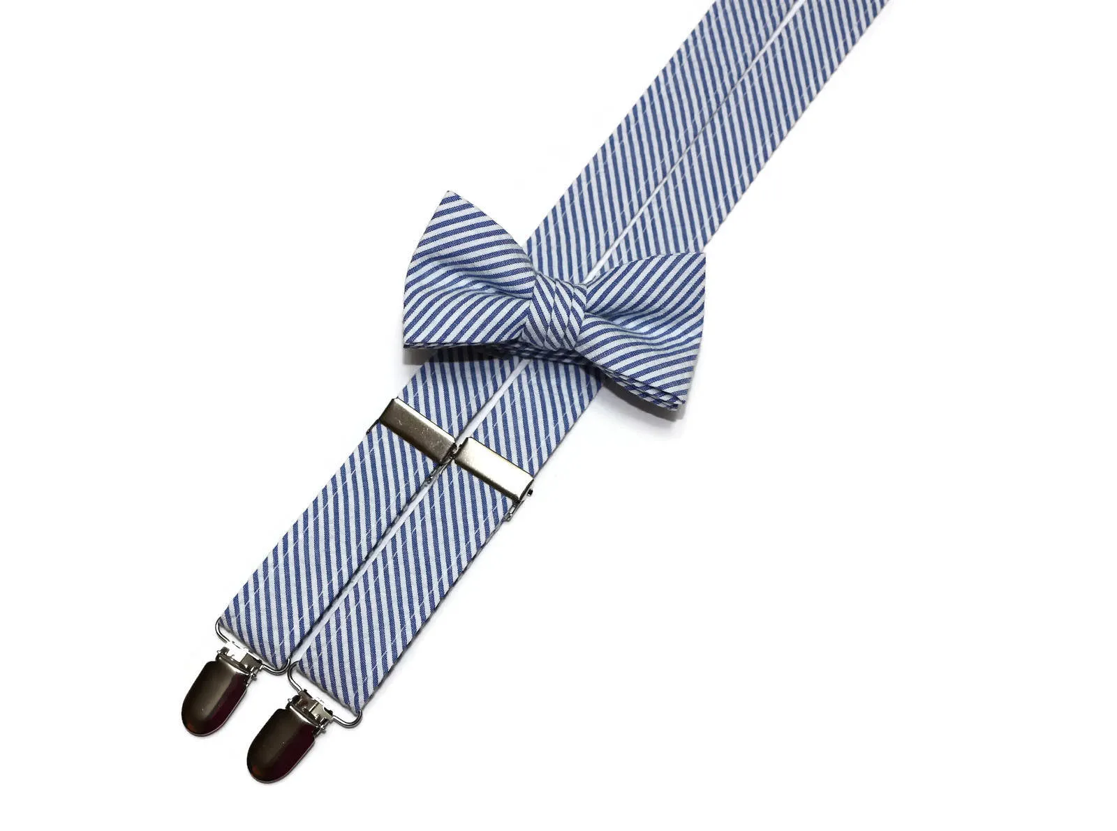 Royal Blue Seersucker Suspenders - Boys