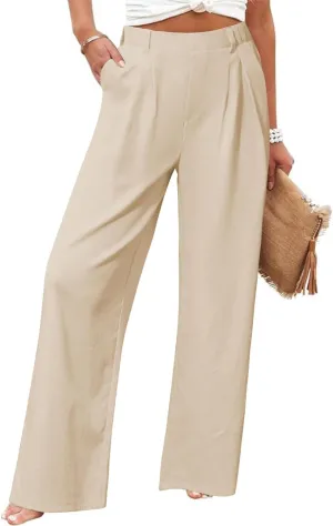 SEMARO Womens Casual High Waisted Linen Pants Wide Leg Lounge Palazzo Trousers Beach Outfits with Pockets