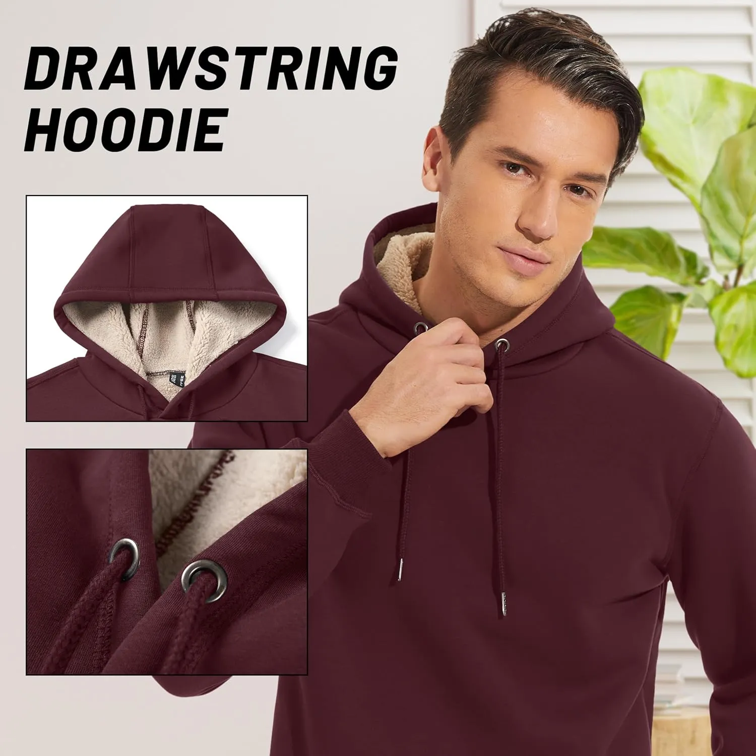 TACVASEN Men's Pullover Hoodie Thick Sherpa Lined Kangaroo Pocket Winter Windproof Warm Fleece Hoodie Athletic Sweatshirts