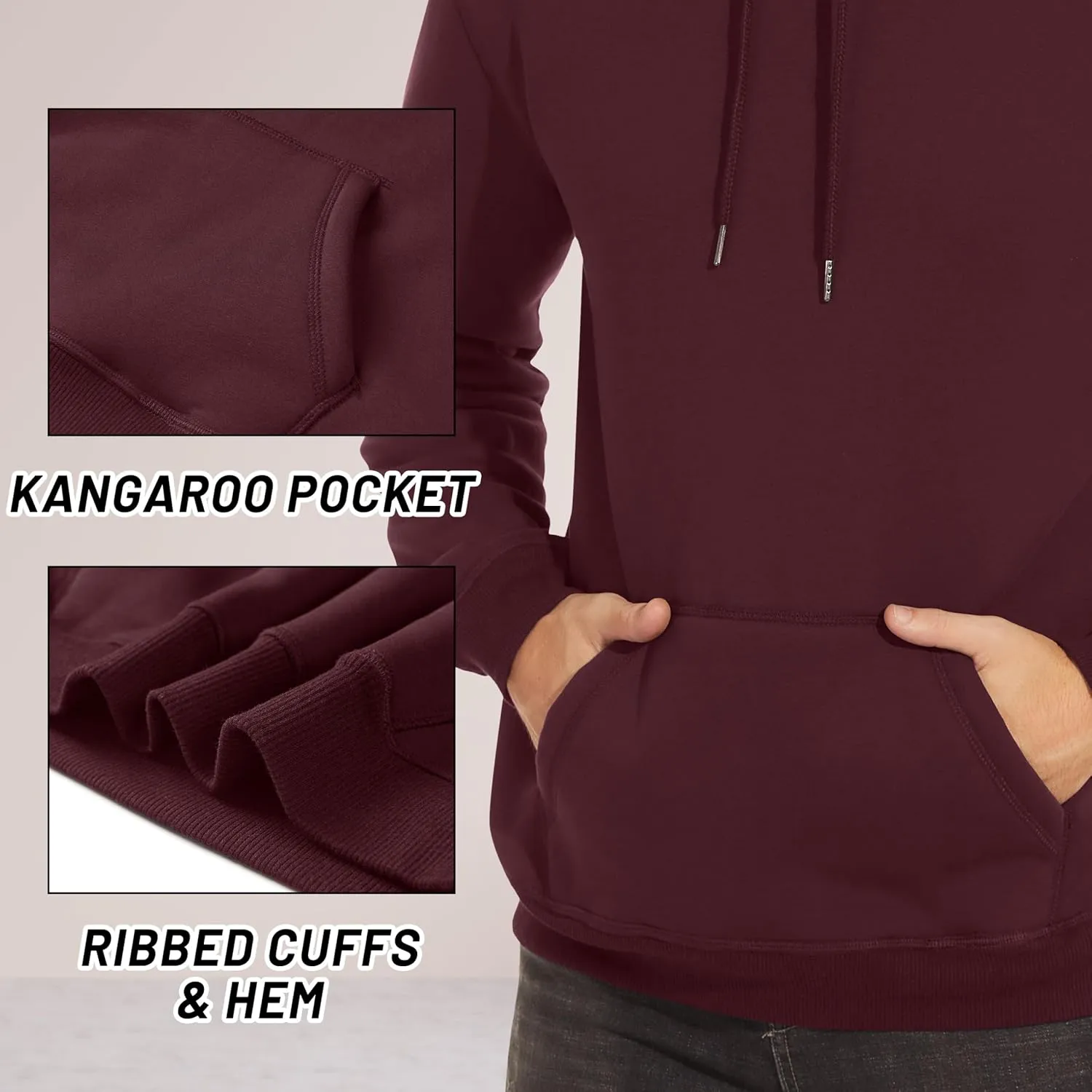 TACVASEN Men's Pullover Hoodie Thick Sherpa Lined Kangaroo Pocket Winter Windproof Warm Fleece Hoodie Athletic Sweatshirts