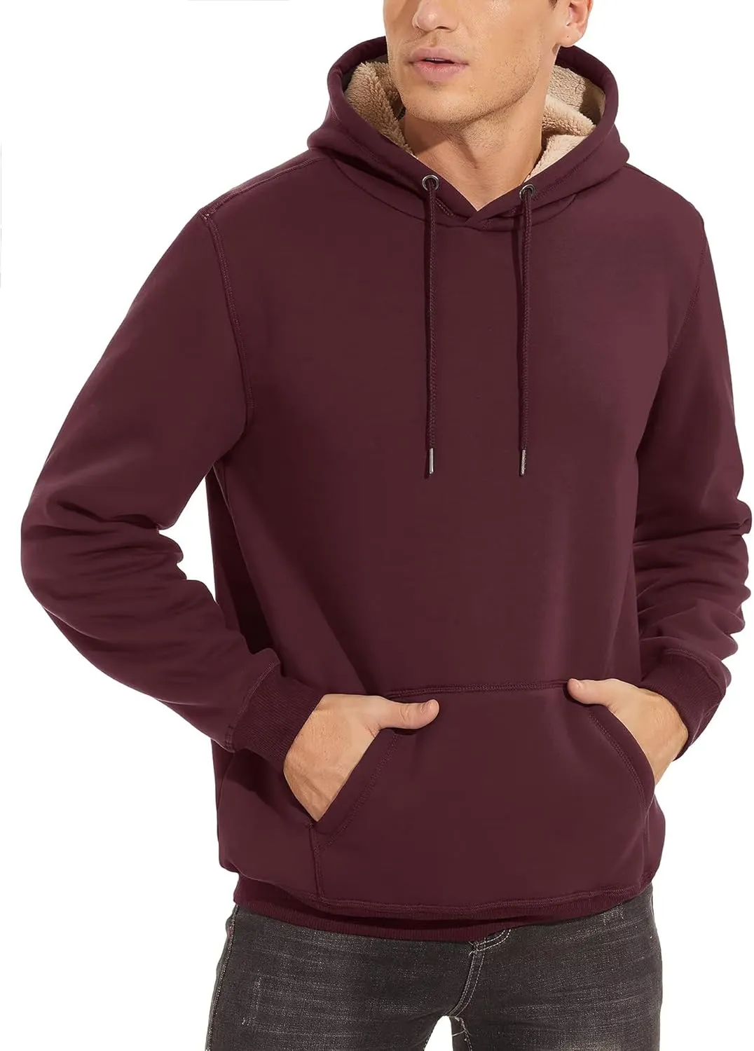 TACVASEN Men's Pullover Hoodie Thick Sherpa Lined Kangaroo Pocket Winter Windproof Warm Fleece Hoodie Athletic Sweatshirts