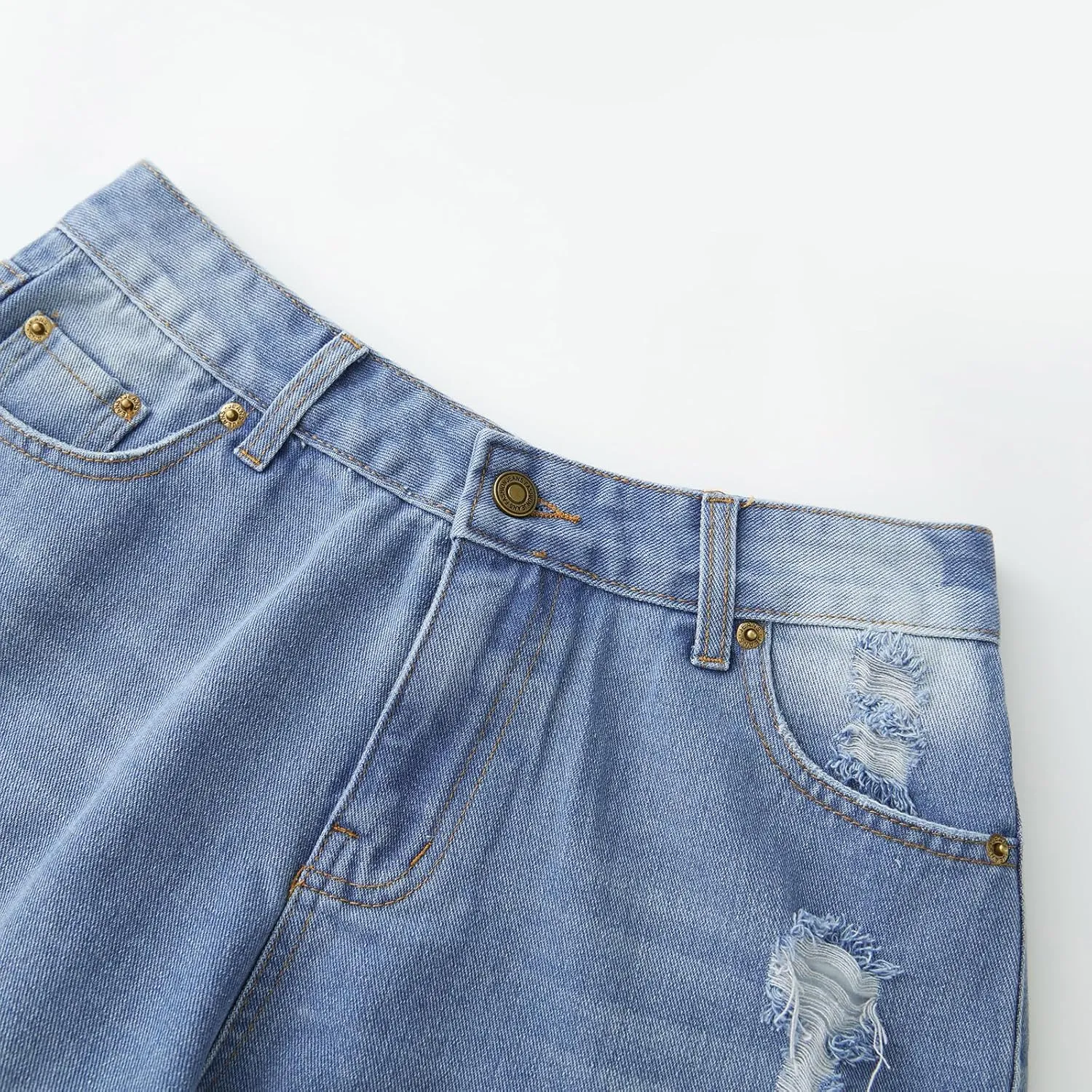 Women Mid Rise Ripped Jeans Shorts Classic Stretchy Frayed Raw Hem Casual Hole Denim Shorts