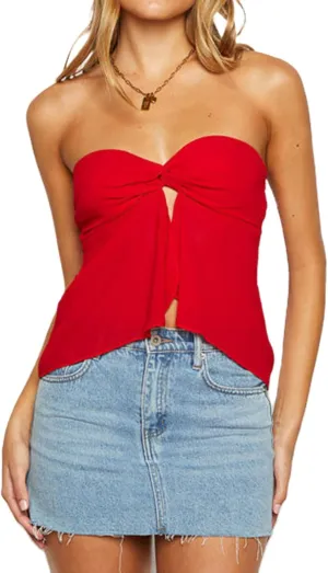 Women Y2k Twist Front Tube Top Sleeveless Strapless Floral Print Crop Tops See Through Split Hem Bandeau Tops