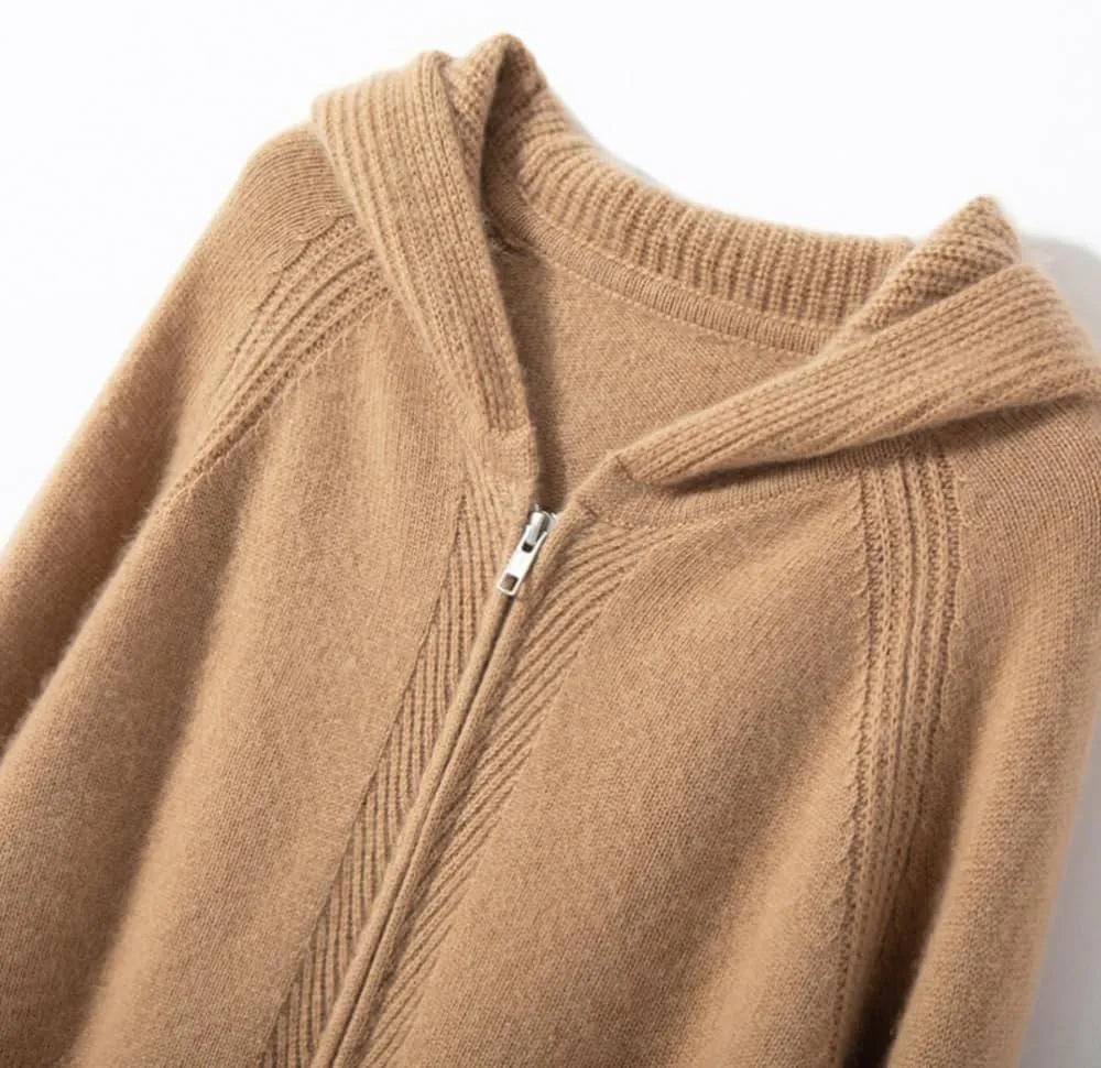 Women's Cashmere and Wool Blend Casual Knit Long Sleeve Thickening Type Hoodie Sweater and Pants Set, 2 Pieces,