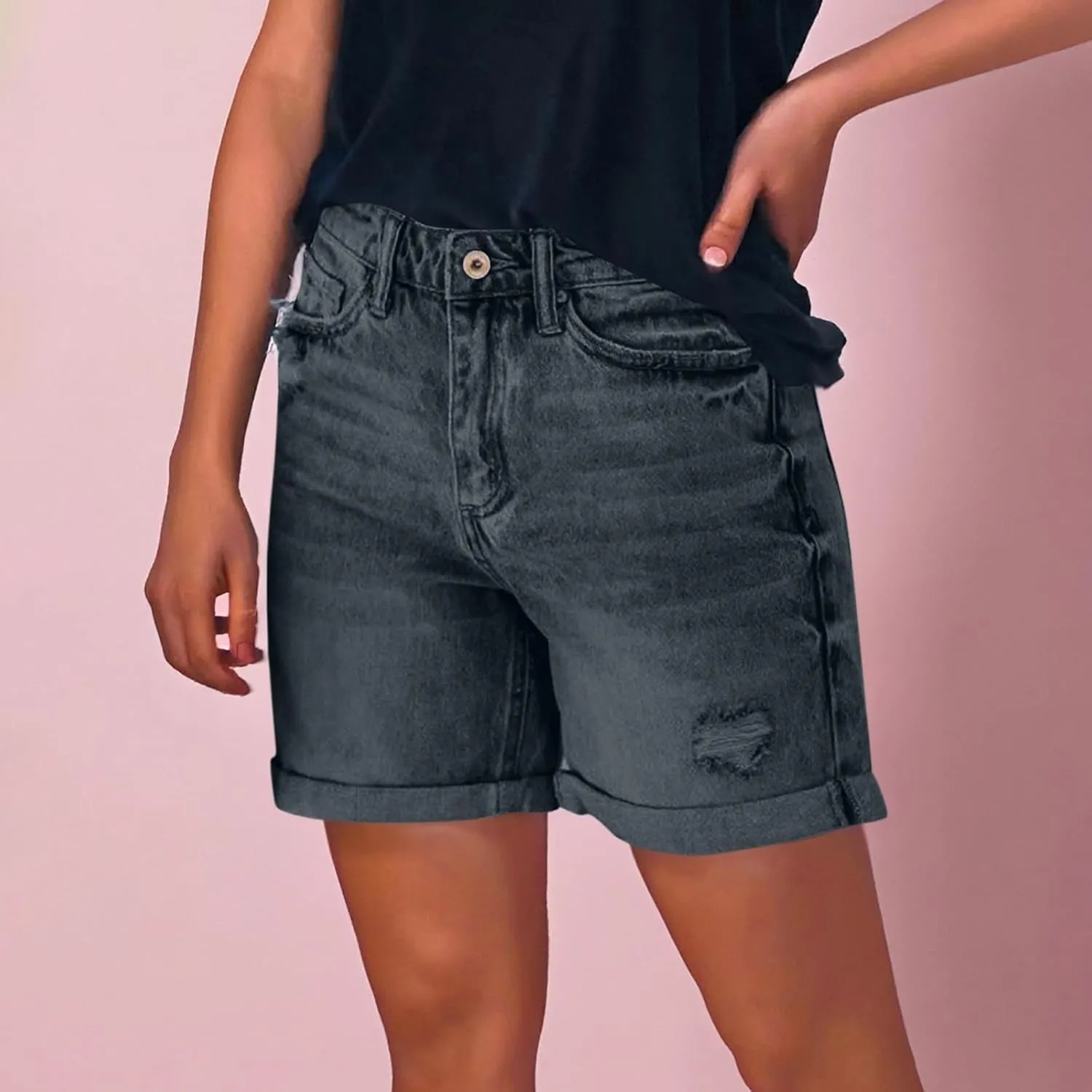 Womens Denim Shorts High Waisted Summer Beach Hot Short Jeans Fashion Ripped Stretchy Cuffed Hem Jean Shorts 2025