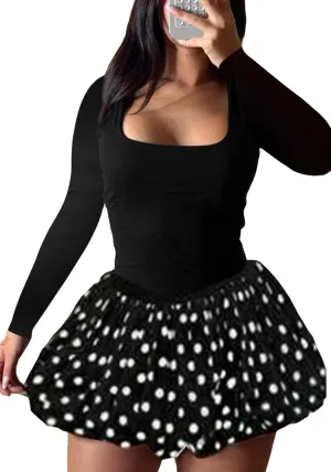 Womens Mini Bubble Dress Elegant Classy a Line Bodycon Sexy Square Neck Long Sleeve Holiday Party Cocktail Dresses