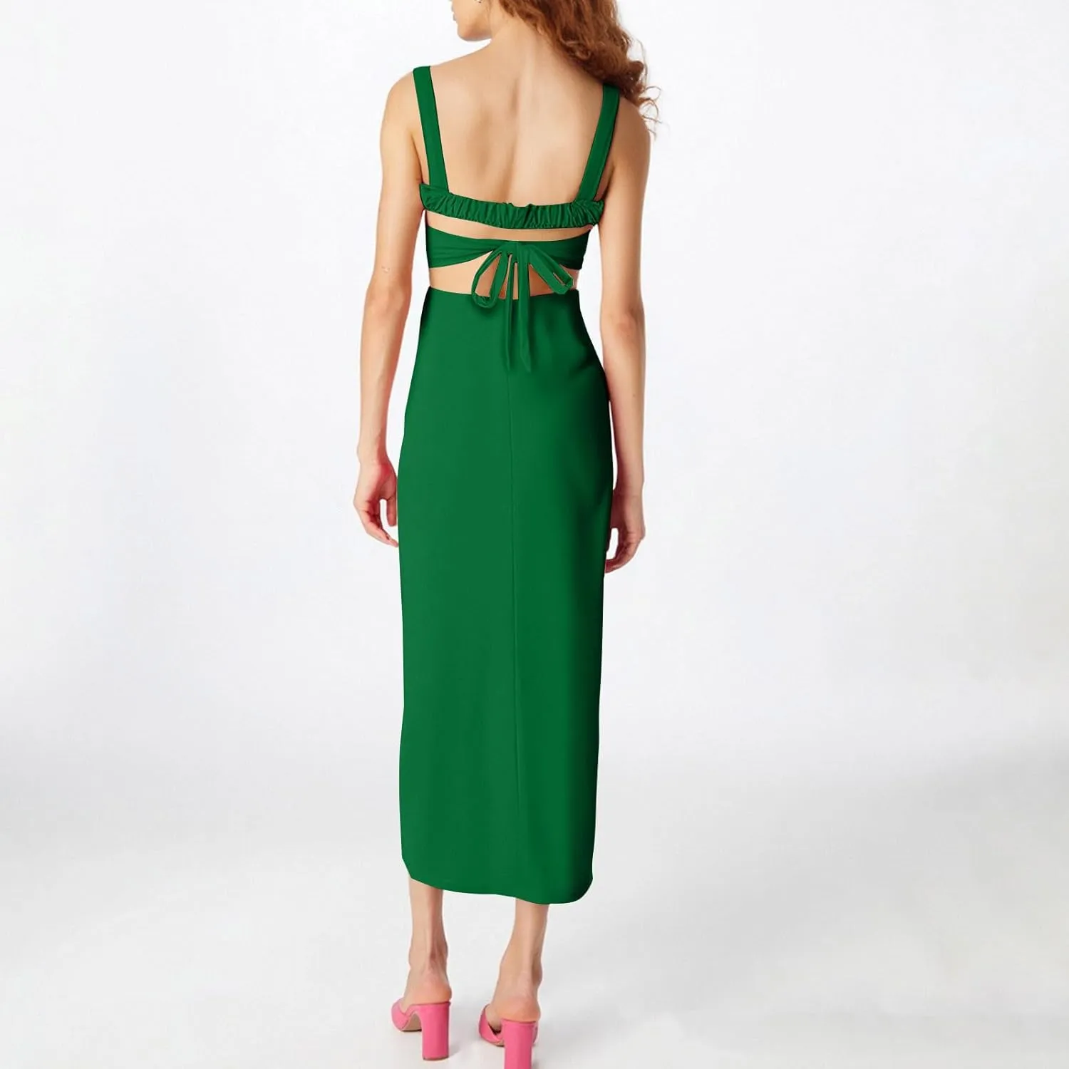 Xiaojmake Square Neck Bodycon Long Dress Sleeveless High Slit Cocktail Party Dresses Casual Summer Beach Vacation Dress 2025