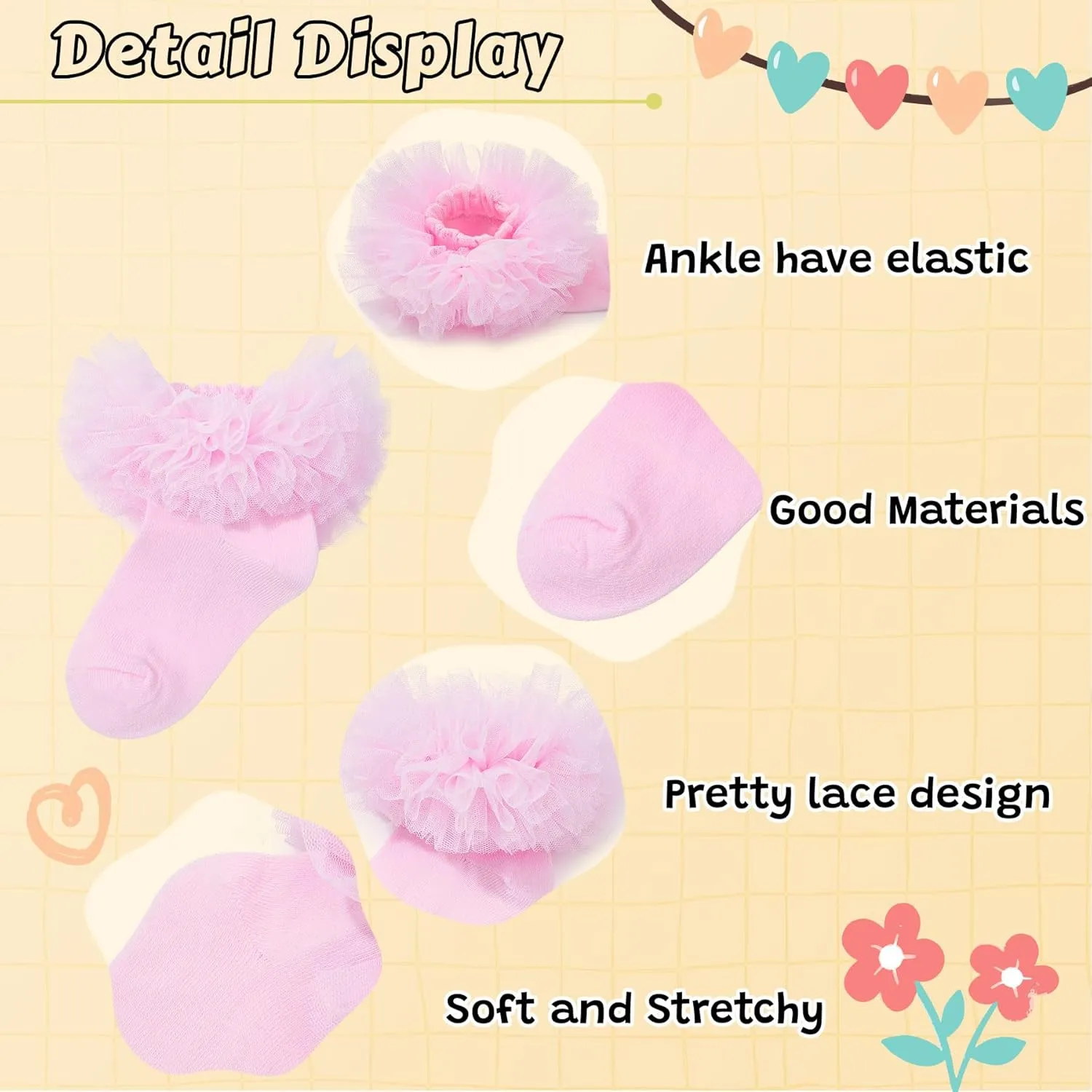 Zando Ruffle Socks for Toddler Baby Girls Double Frilly Lace Dress Socks Kids Ankle Tutu Socks