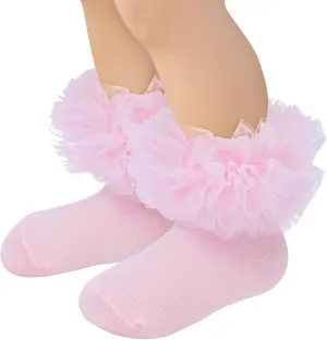 Zando Ruffle Socks for Toddler Baby Girls Double Frilly Lace Dress Socks Kids Ankle Tutu Socks