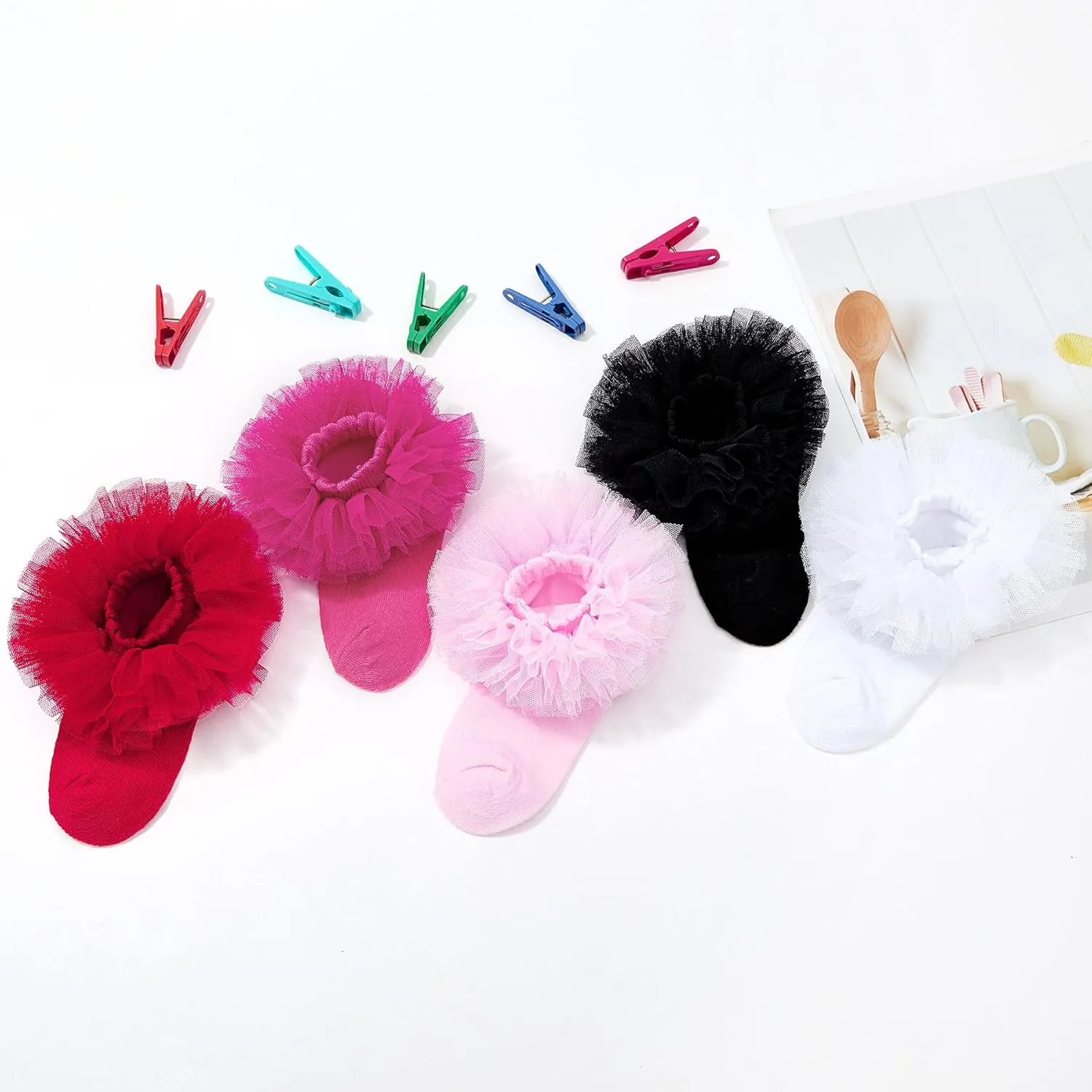 Zando Ruffle Socks for Toddler Baby Girls Double Frilly Lace Dress Socks Kids Ankle Tutu Socks