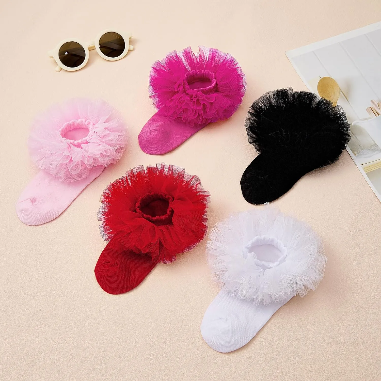 Zando Ruffle Socks for Toddler Baby Girls Double Frilly Lace Dress Socks Kids Ankle Tutu Socks